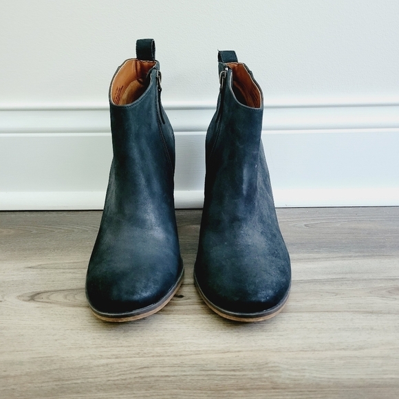 NEW BP Black Leather Block Heel Ankle Boots Round Toe - Picture 3 of 8